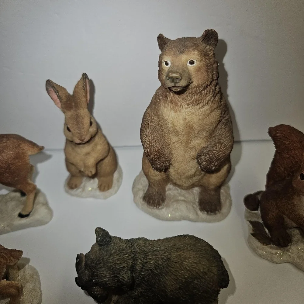 Vintage 1997 Enesco Forest Animal Figurines Set Deer Bear Squirrel Rabbit‎ Skunk